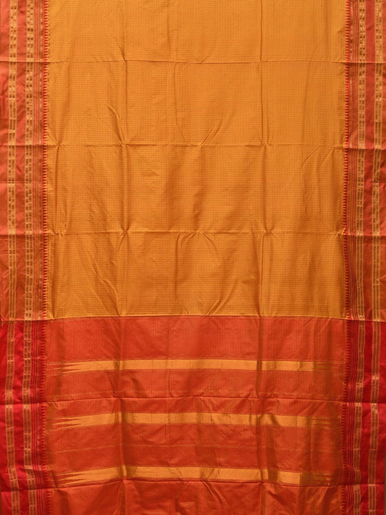 Mustard and Orange Narayanpet Silk Handloom Saree with Checks Design No Blouse np0678
