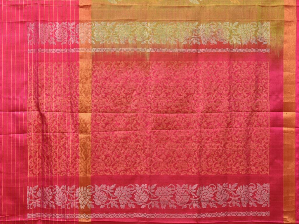 Mustard and Pink Uppada Silk Handloom Saree with Body Buta and Checks Border Design u2116