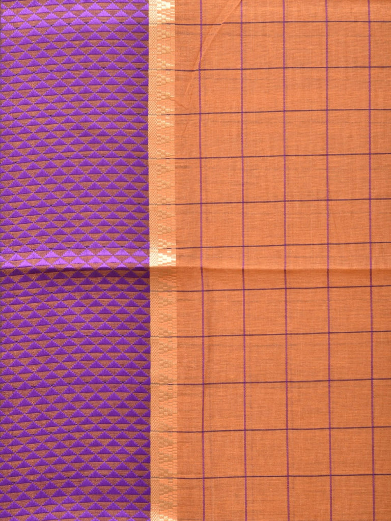 Mustard and Purple Bamboo Cotton Saree with Big Checks Design No Blouse bc0257