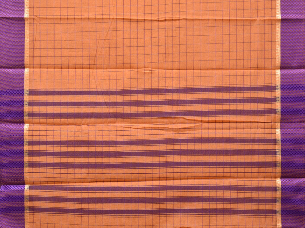 Mustard and Purple Bamboo Cotton Saree with Big Checks Design No Blouse bc0257