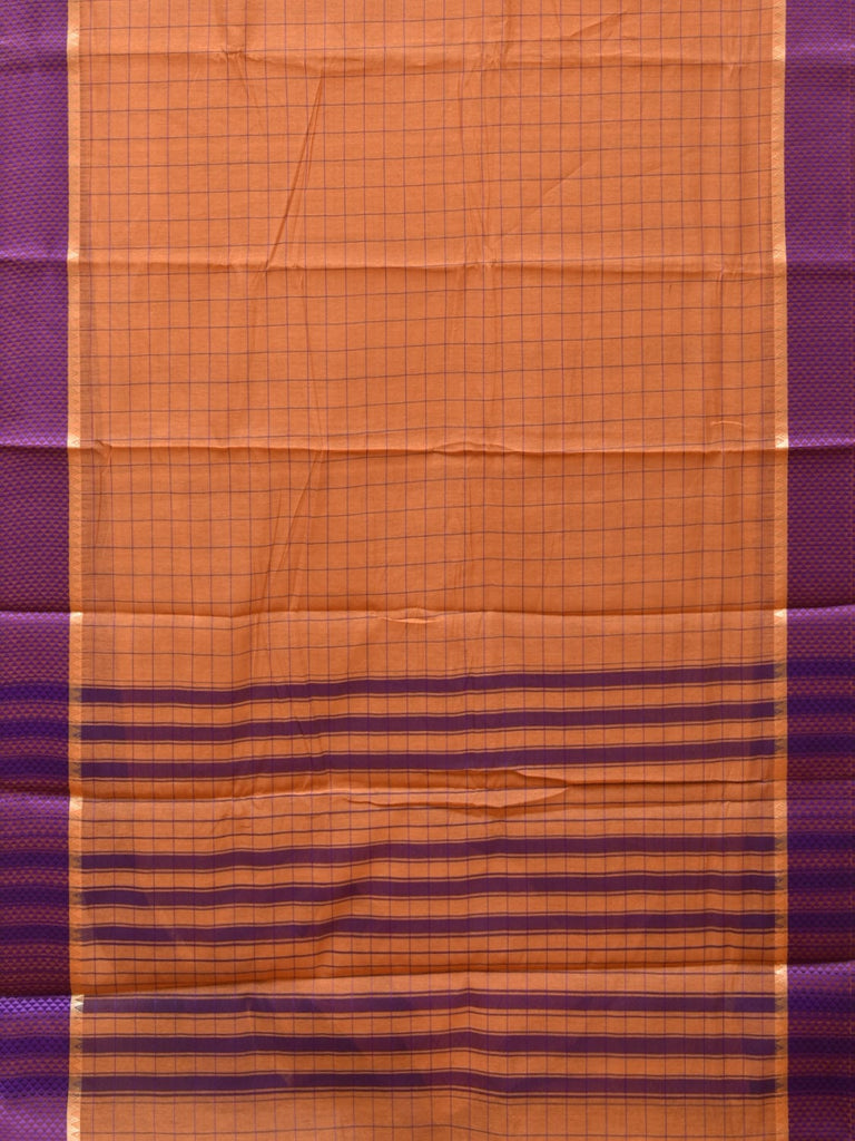 Mustard and Purple Bamboo Cotton Saree with Big Checks Design No Blouse bc0257