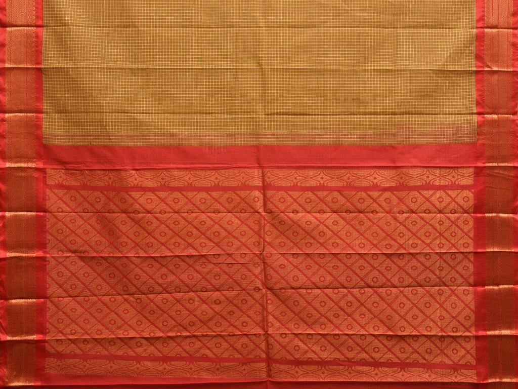 Mustard and Red Gadwal Cotton Handloom Saree with Border and Pallu Design No Blouse g0385
