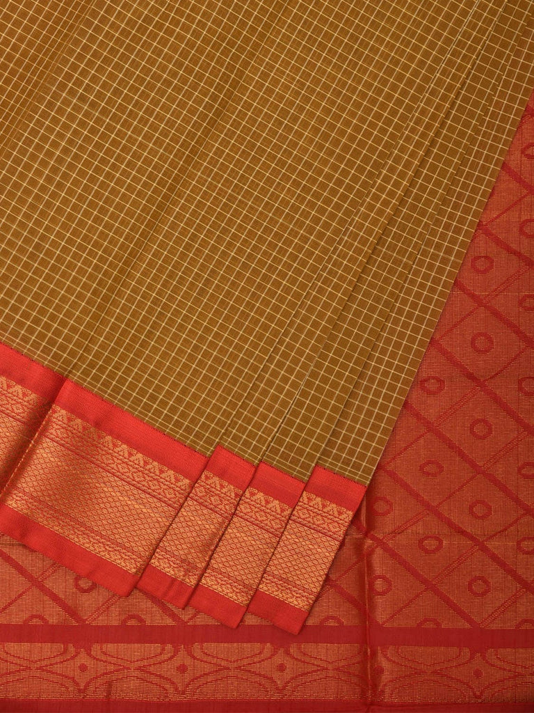 Mustard and Red Gadwal Cotton Handloom Saree with Border and Pallu Design No Blouse g0385