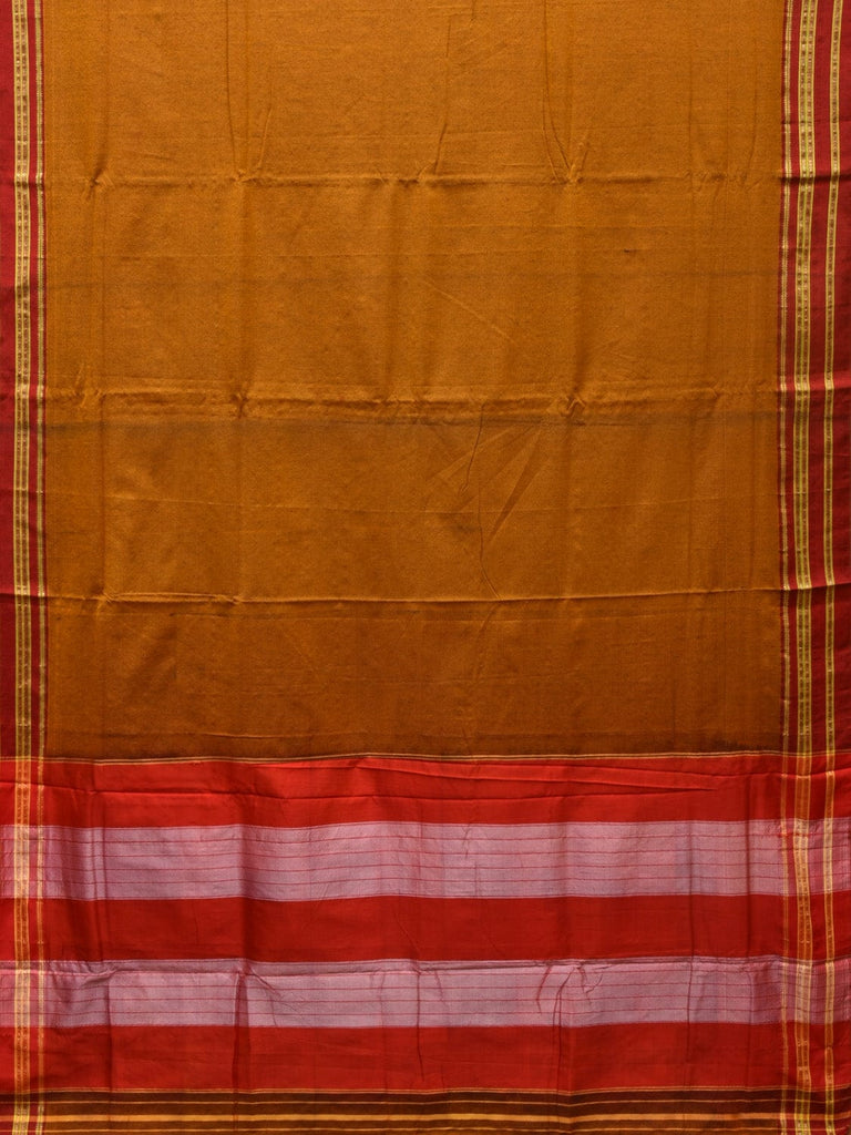 Mustard and Red ilkal Cotton Plain Saree with Zari Border Design o0447