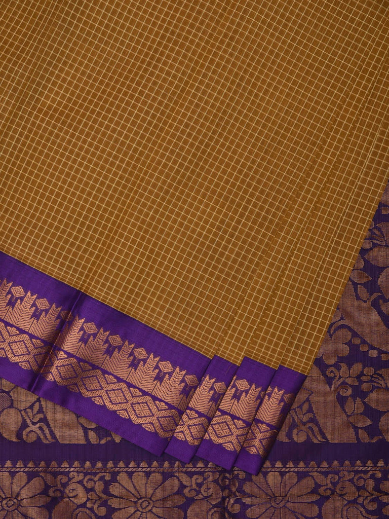 Mustard and Violet Gadwal Cotton Handloom Saree with Border and Pallu Design No Blouse g0377