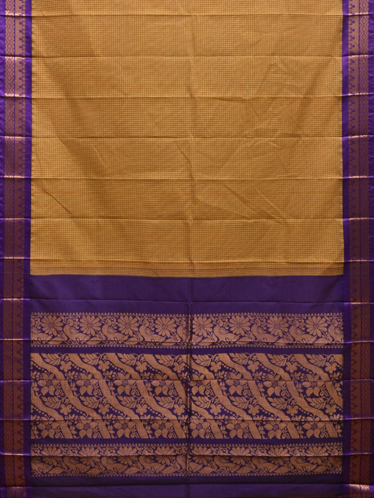 Mustard and Violet Gadwal Cotton Handloom Saree with Border and Pallu Design No Blouse g0377