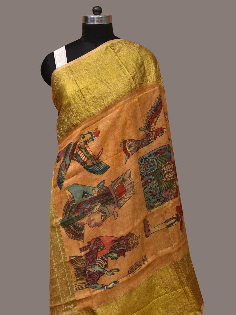 Mustard Kalamkari Hand Painted Kanchipuram Silk Handloom Dupatta with Egyptian Design ds3424