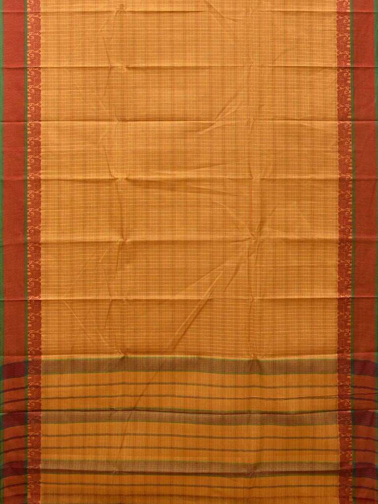 Mustard Narayanpet Cotton Handloom Saree with Strips and Elephant Border Design No Blouse np0767