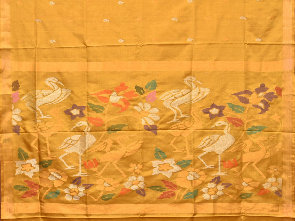 Mustard Uppada Silk Handloom Saree with Birds and Floral Pallu Design u2056
