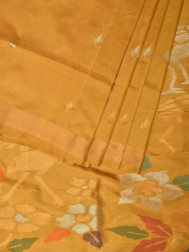 Mustard Uppada Silk Handloom Saree with Birds and Floral Pallu Design u2056