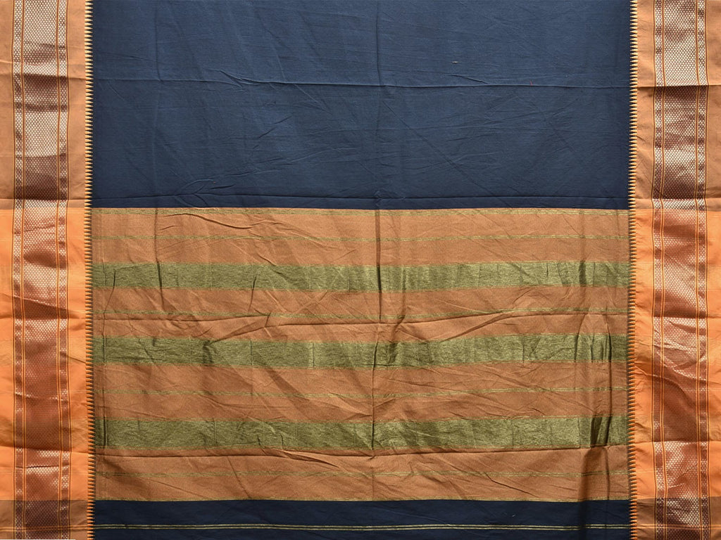 Navy and Mustard Bamboo Cotton Plain Saree with Contrast Pallu Design No Blouse bc0632