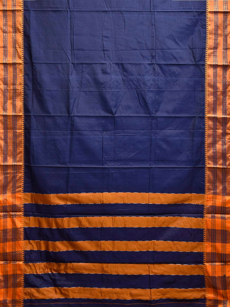 Navy and Mustard ilkal Viscose Plain Saree with Strips Pallu Design No Blouse il0112