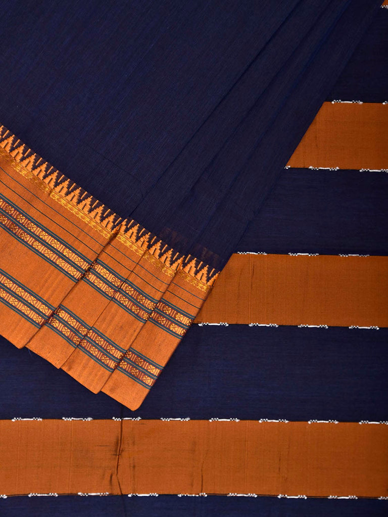 Navy and Mustard ilkal Viscose Plain Saree with Strips Pallu Design No Blouse il0112
