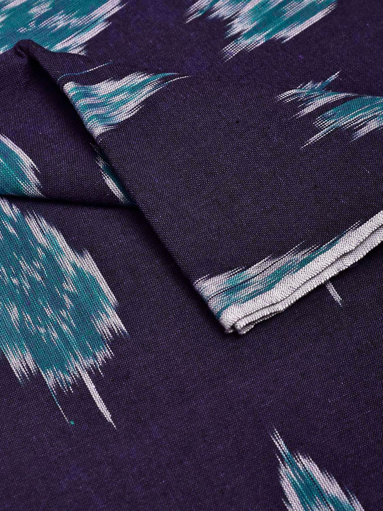 Navy and Teal Pochampally Ikat Cotton Handloom Blouse with Body Buta Design Length 1mt Width 44 Inches BL0169