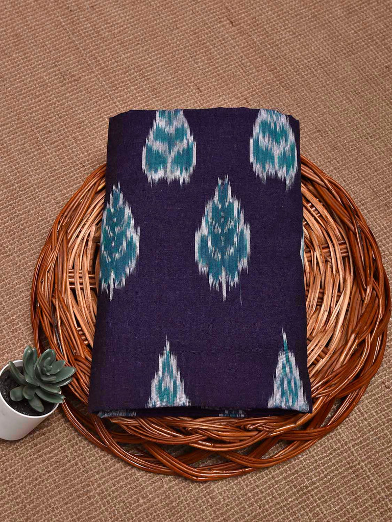 Navy and Teal Pochampally Ikat Cotton Handloom Blouse with Body Buta Design Length 1mt Width 44 Inches BL0169