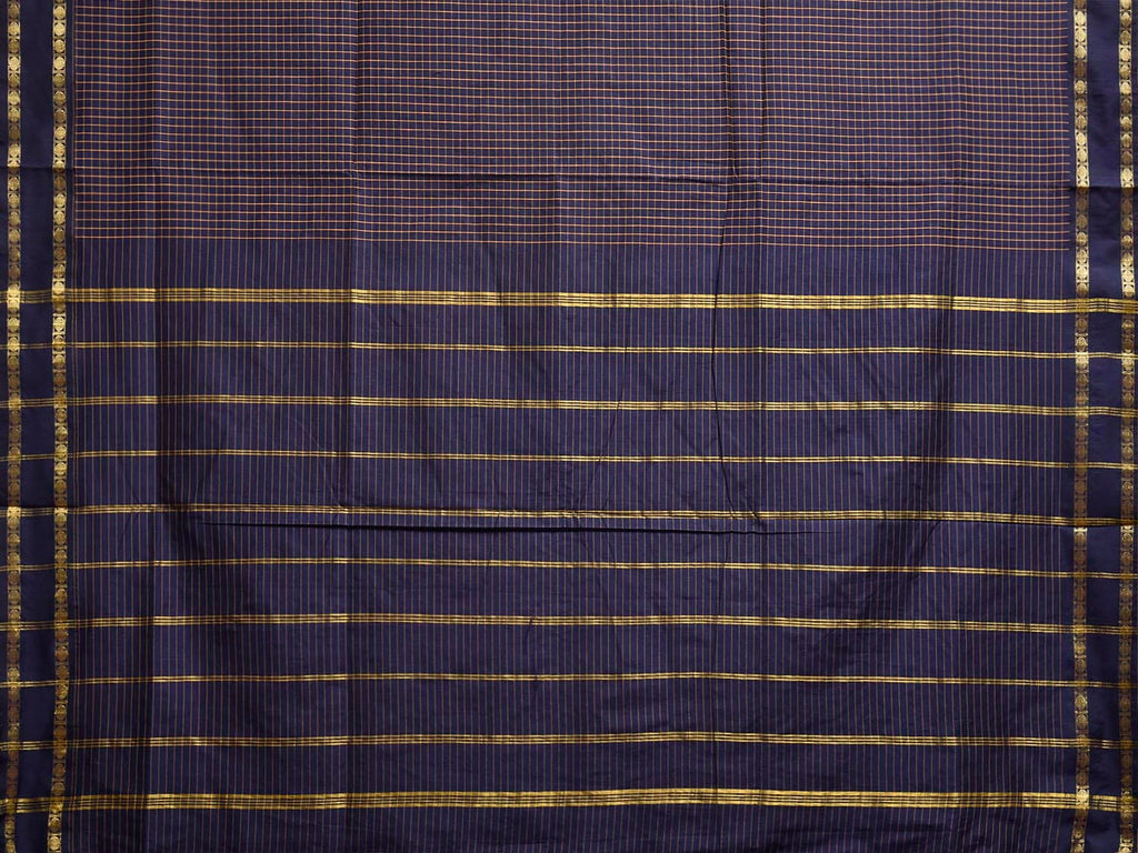 Navy Gadwal Cotton Viscose Saree with Checks and Body Border Design g0598