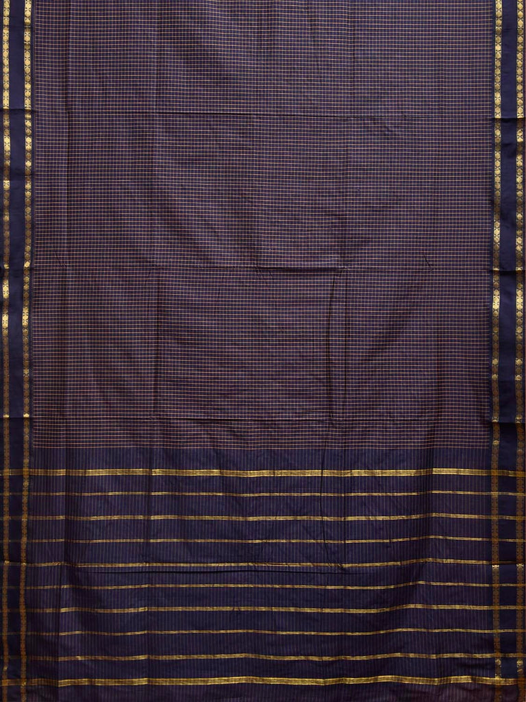 Navy Gadwal Cotton Viscose Saree with Checks and Body Border Design g0598