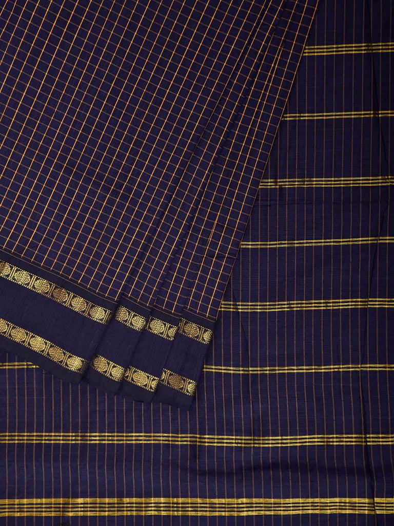 Navy Gadwal Cotton Viscose Saree with Checks and Body Border Design g0598