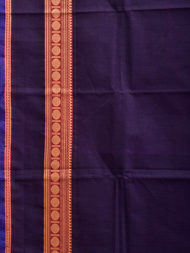 Navy Kanchipuram Cotton Plain Saree with Strips Pallu Design No Blouse k1004