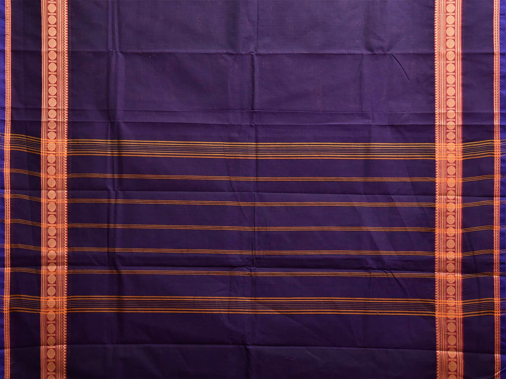Navy Kanchipuram Cotton Plain Saree with Strips Pallu Design No Blouse k1004