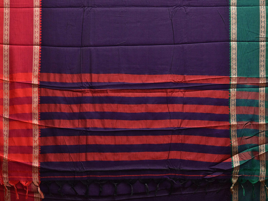 Navy Kanchipuram Cotton Saree with Ganga-Jamuna Border Design k0777
