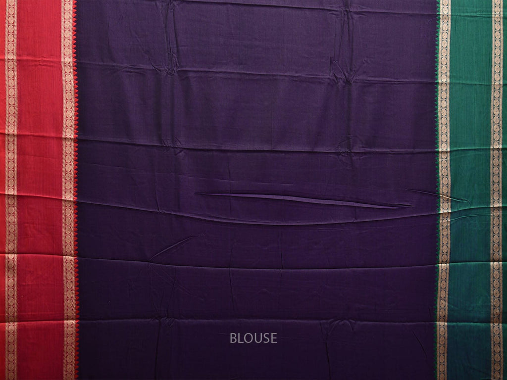 Navy Kanchipuram Cotton Saree with Ganga-Jamuna Border Design k0777