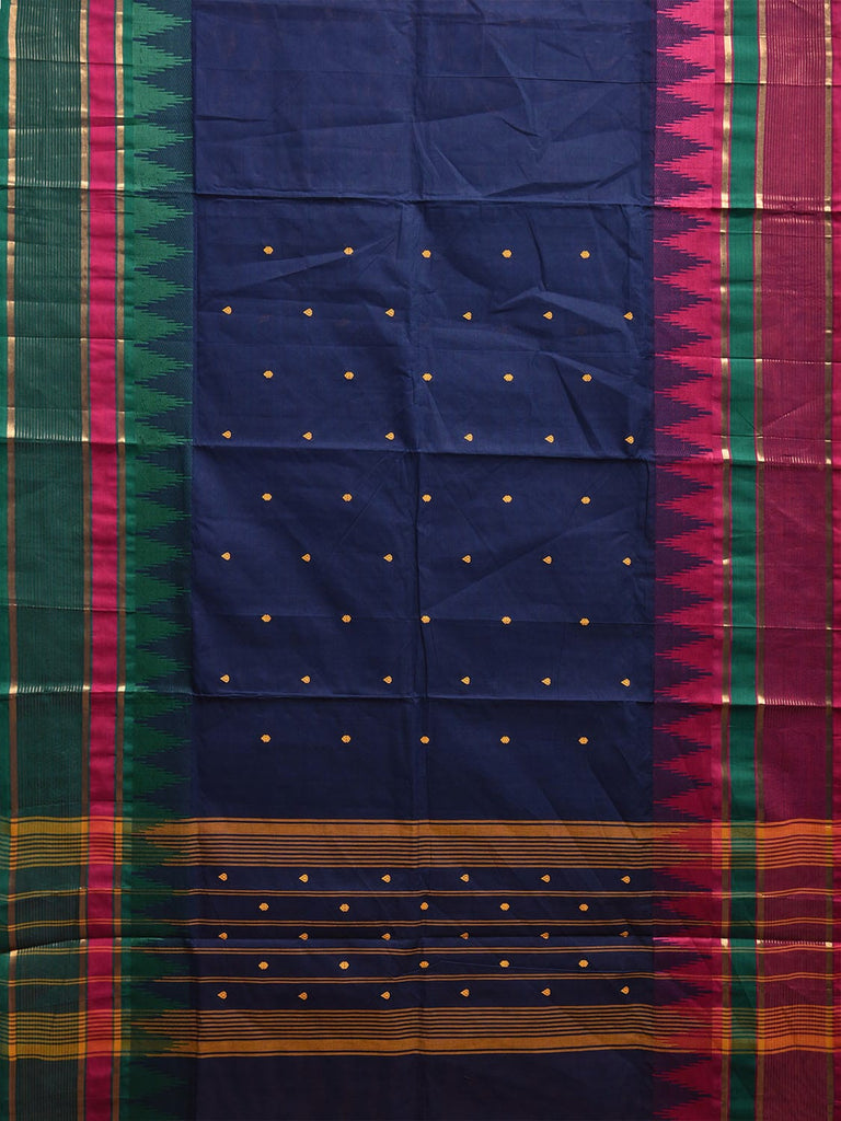 Navy Kanchipuram Cotton Saree with Ganga-Jamuna Temple Border Design k0810