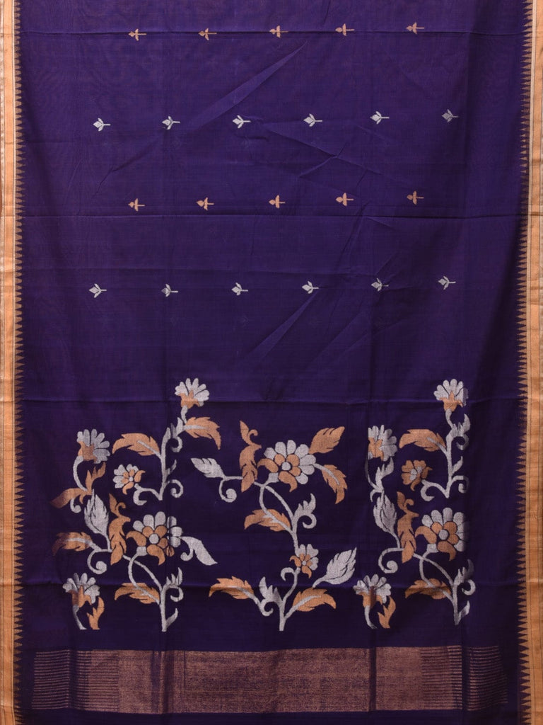 Navy Khadi Cotton Handloom Saree with Flowers Pallu Design kh0659