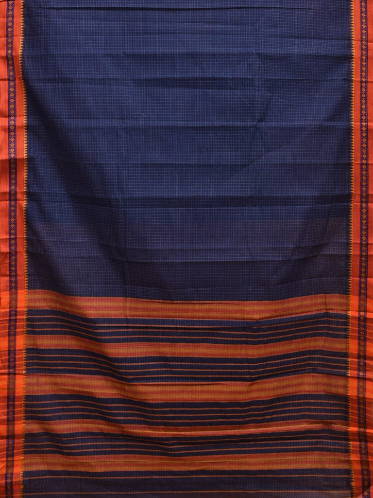 Navy Narayanpet Cotton Handloom Saree with Checks Design No Blouse np0845
