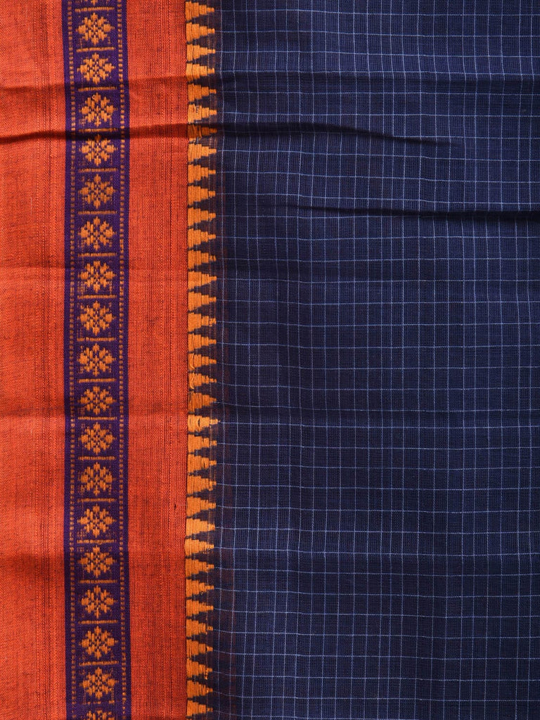 Navy Narayanpet Cotton Handloom Saree with Checks Design No Blouse np0845