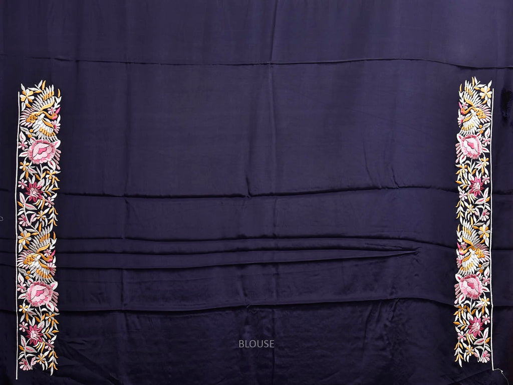 Navy Parsigara Crepe Saree with Birds Pallu and Border Design o0744