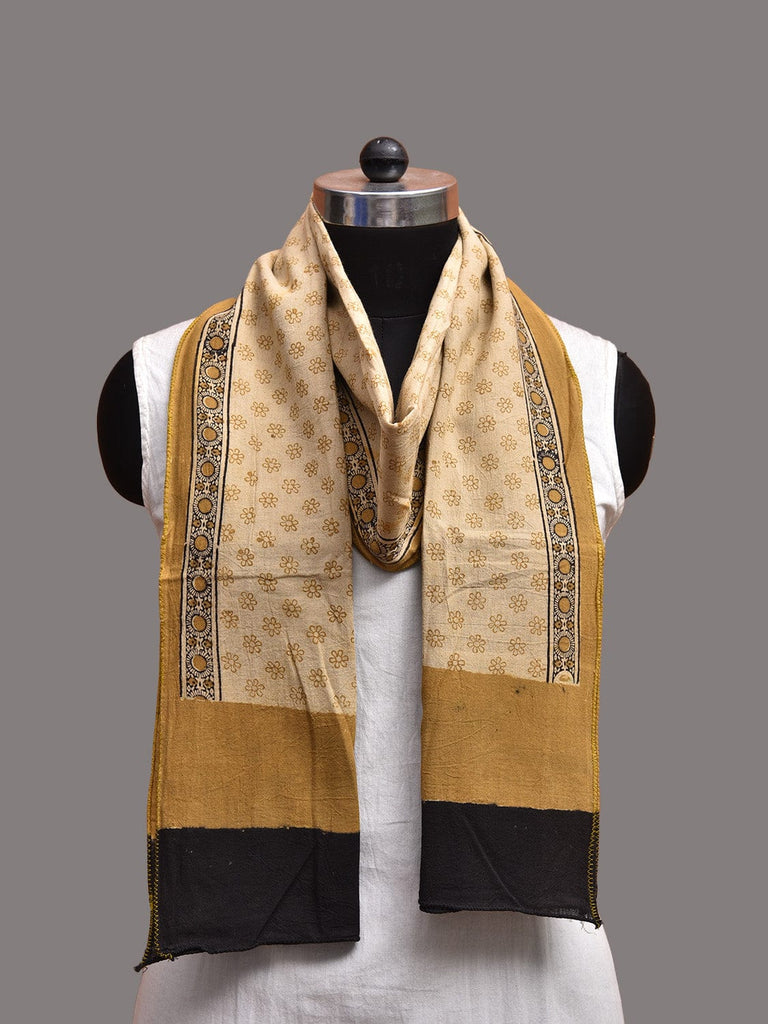 Olive and Black Kalamkari Block Print Cotton Silk Stole with Grill Design ds3728