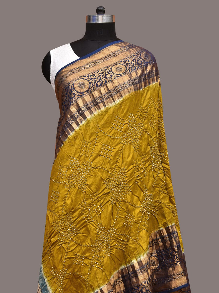 Olive and Blue Bandhani Kanchipuram Silk Handloom Dupatta with Kalamkari Design ds3569