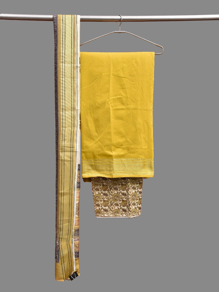 Olive and Cream Bamboo Cotton Dress Material with Plain Top and Floral Dupatta Bottom Design dm0084