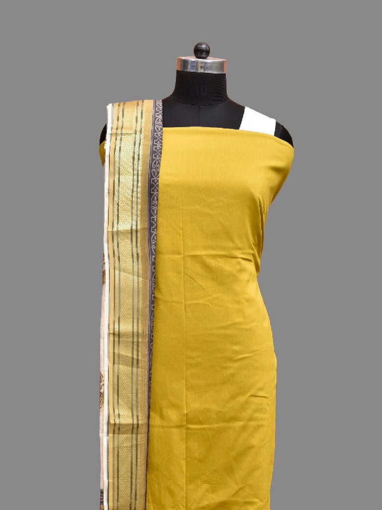 Olive and Cream Bamboo Cotton Dress Material with Plain Top and Floral Dupatta Bottom Design dm0084