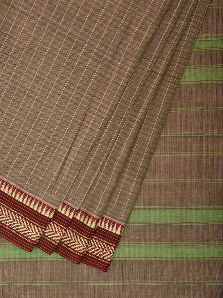 Olive and Green Narayanpet Cotton Handloom Saree with Strips Pallu Design No Blouse np1331