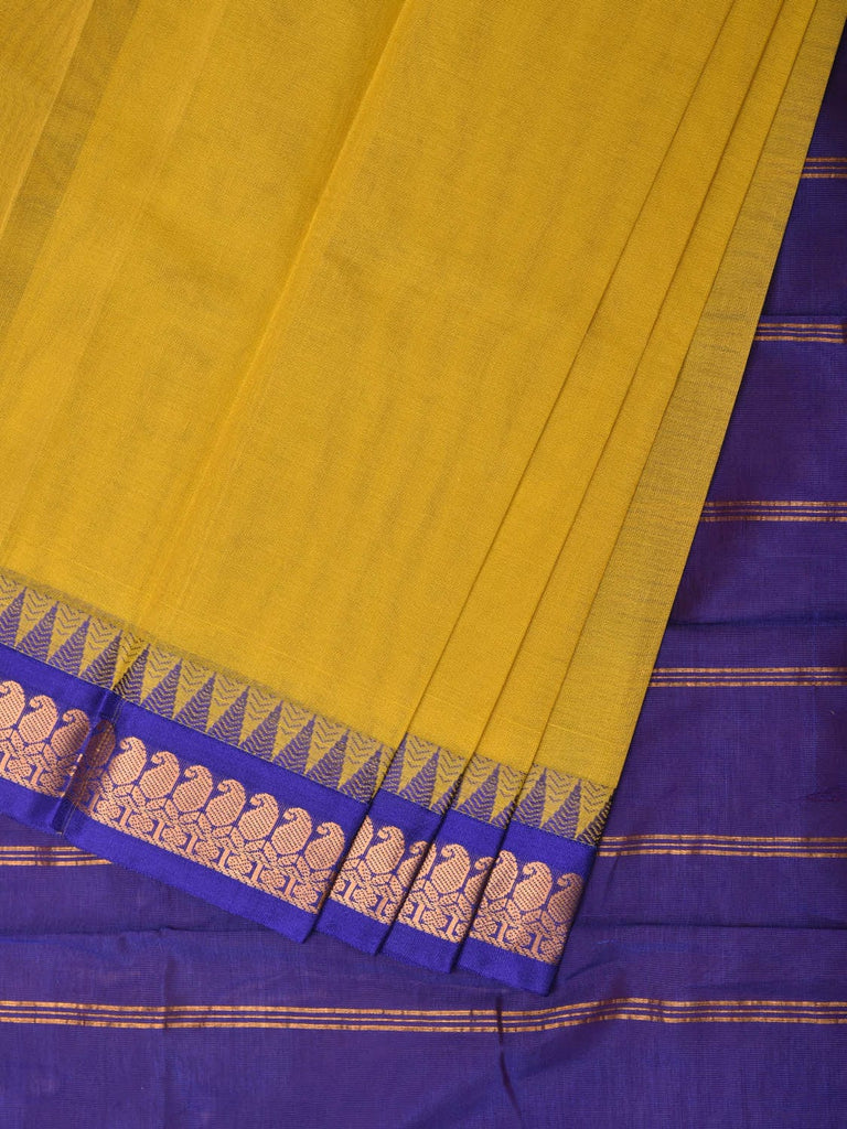 Olive and Indigo Gadwal Cotton Handloom Saree with Strips Pallu Design No Blouse g0365