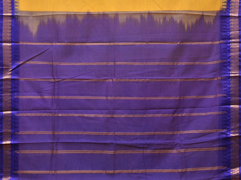 Olive and Indigo Gadwal Cotton Handloom Saree with Strips Pallu Design No Blouse g0365