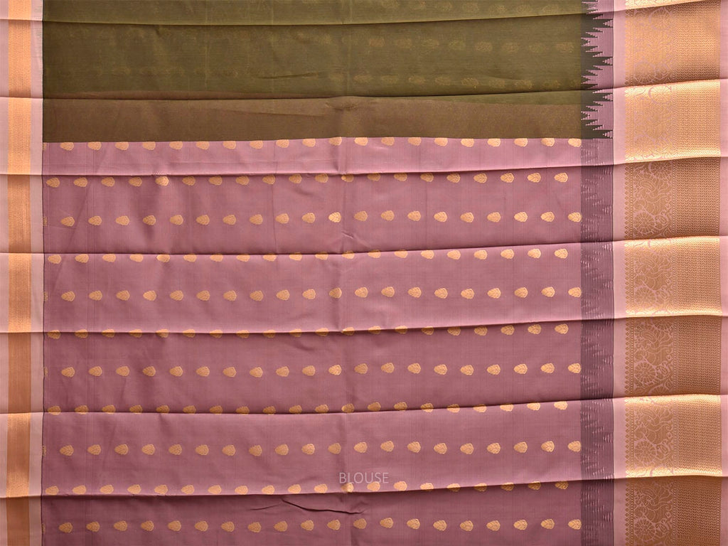 Olive and Light Pink Gadwal Cotton Viscose Saree with Temple Border and Pallu Design g0913