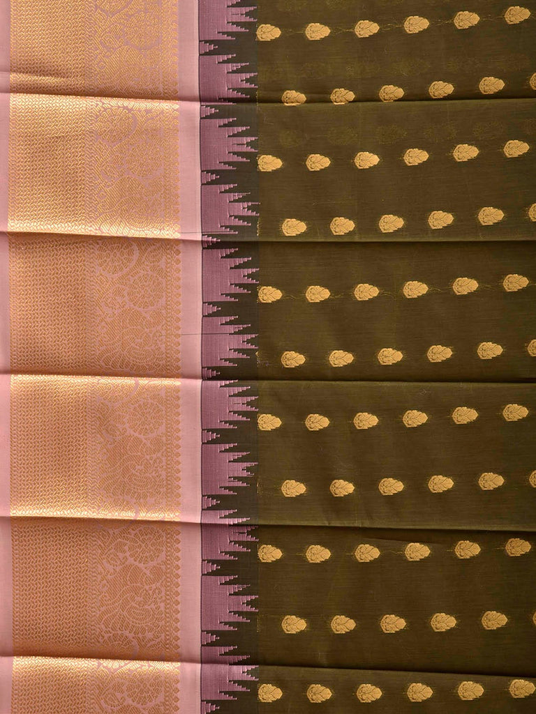 Olive and Light Pink Gadwal Cotton Viscose Saree with Temple Border and Pallu Design g0913