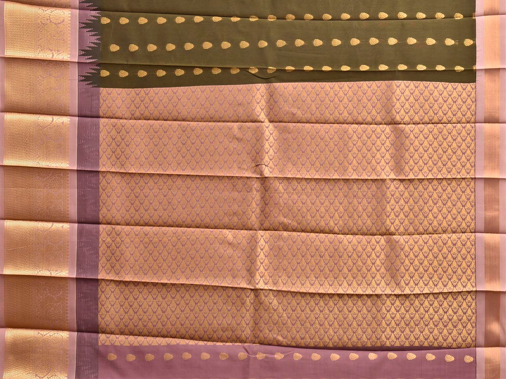 Olive and Light Pink Gadwal Cotton Viscose Saree with Temple Border and Pallu Design g0913