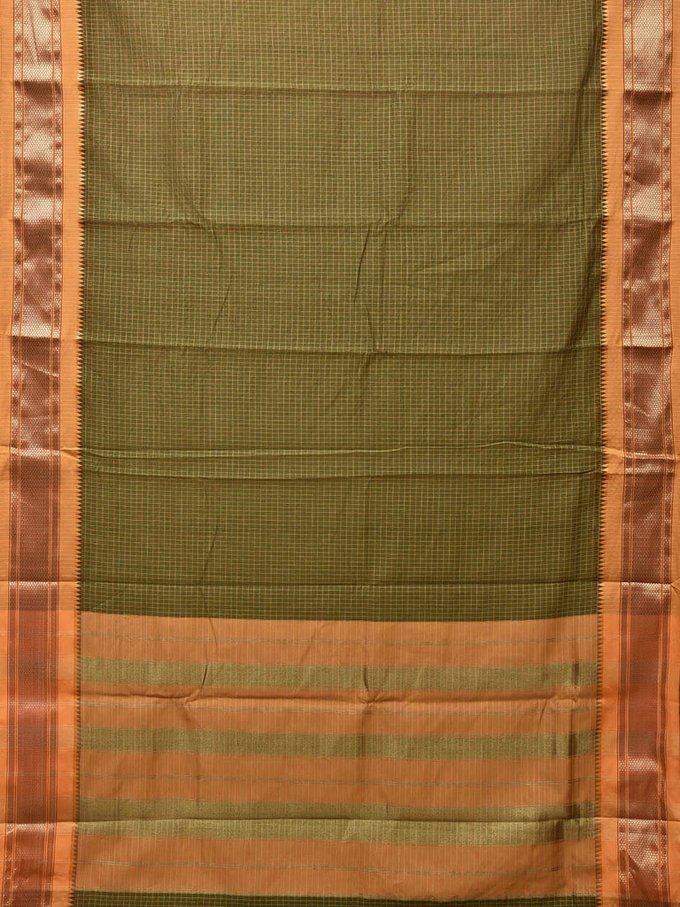 Olive and Mustard Bamboo Cotton Saree with Checks Design bc0105