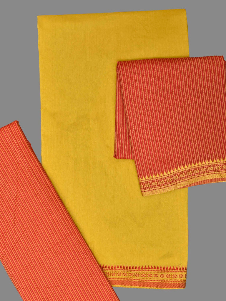 Olive and Red Bamboo Cotton Dress Material with Strips Dupatta and Plain Top and Bottom Design dm0080