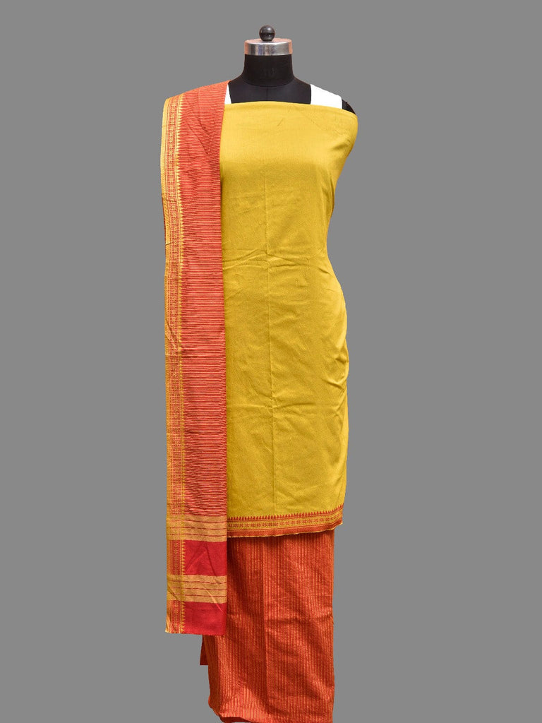 Olive and Red Bamboo Cotton Dress Material with Strips Dupatta and Plain Top and Bottom Design dm0080