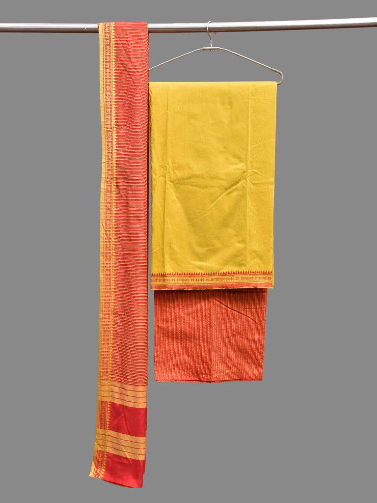 Olive and Red Bamboo Cotton Dress Material with Strips Dupatta and Plain Top and Bottom Design dm0080