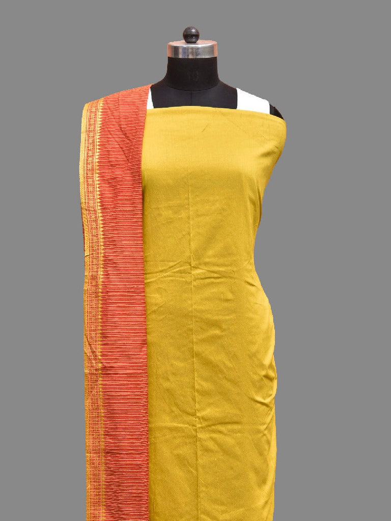 Olive and Red Bamboo Cotton Dress Material with Strips Dupatta and Plain Top and Bottom Design dm0080