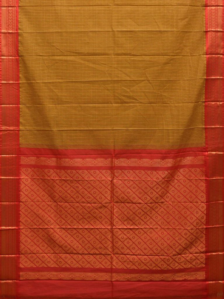 Olive and Red Gadwal Cotton Handloom Saree with Border and Pallu Design No Blouse g0383