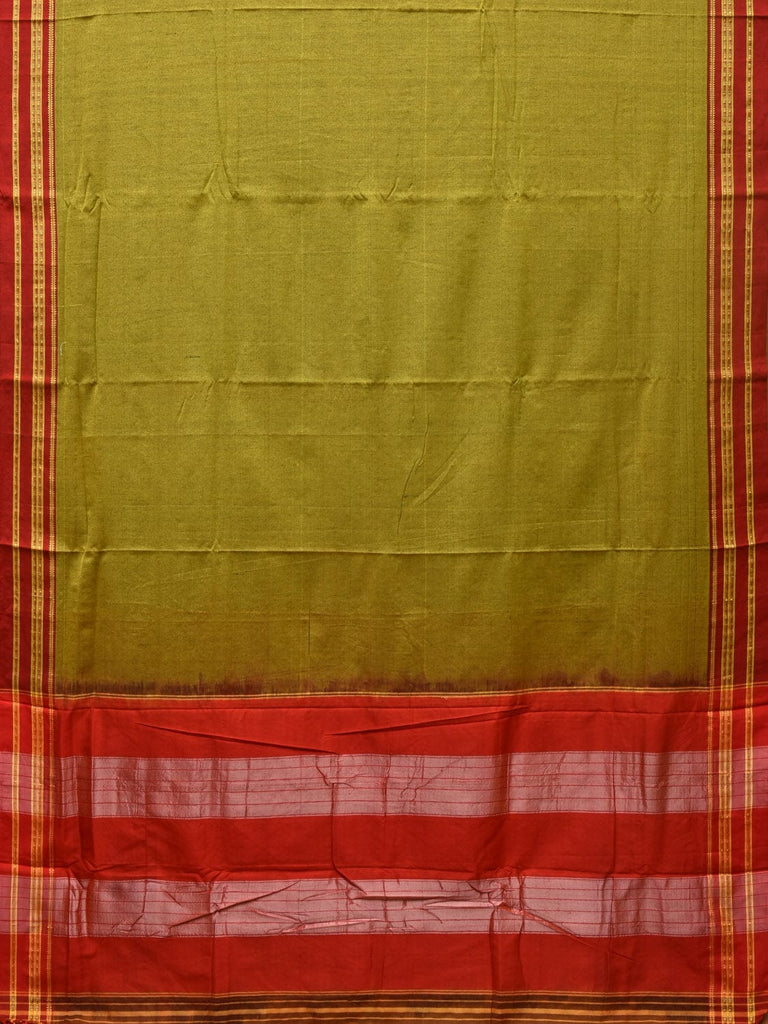 Olive and Red ilkal Cotton Plain Saree with Zari Border Design o0445