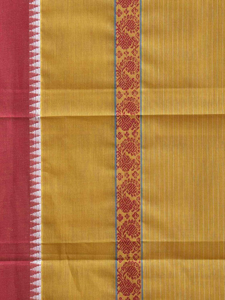 Olive and Red Narayanpet Cotton Saree with Strips and Big Border Design No Blouse np1208