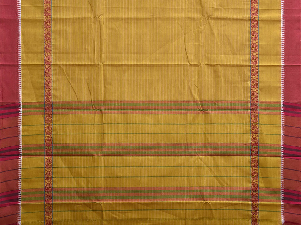 Olive and Red Narayanpet Cotton Saree with Strips and Big Border Design No Blouse np1208